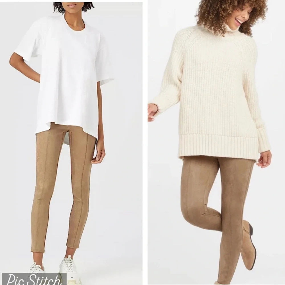 Spanx Faux Suede Stretch Leggings in‎ Camel.